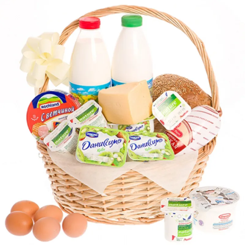 Корзинка свежих продуктов с хлебом и молоком, доставка Черемшан